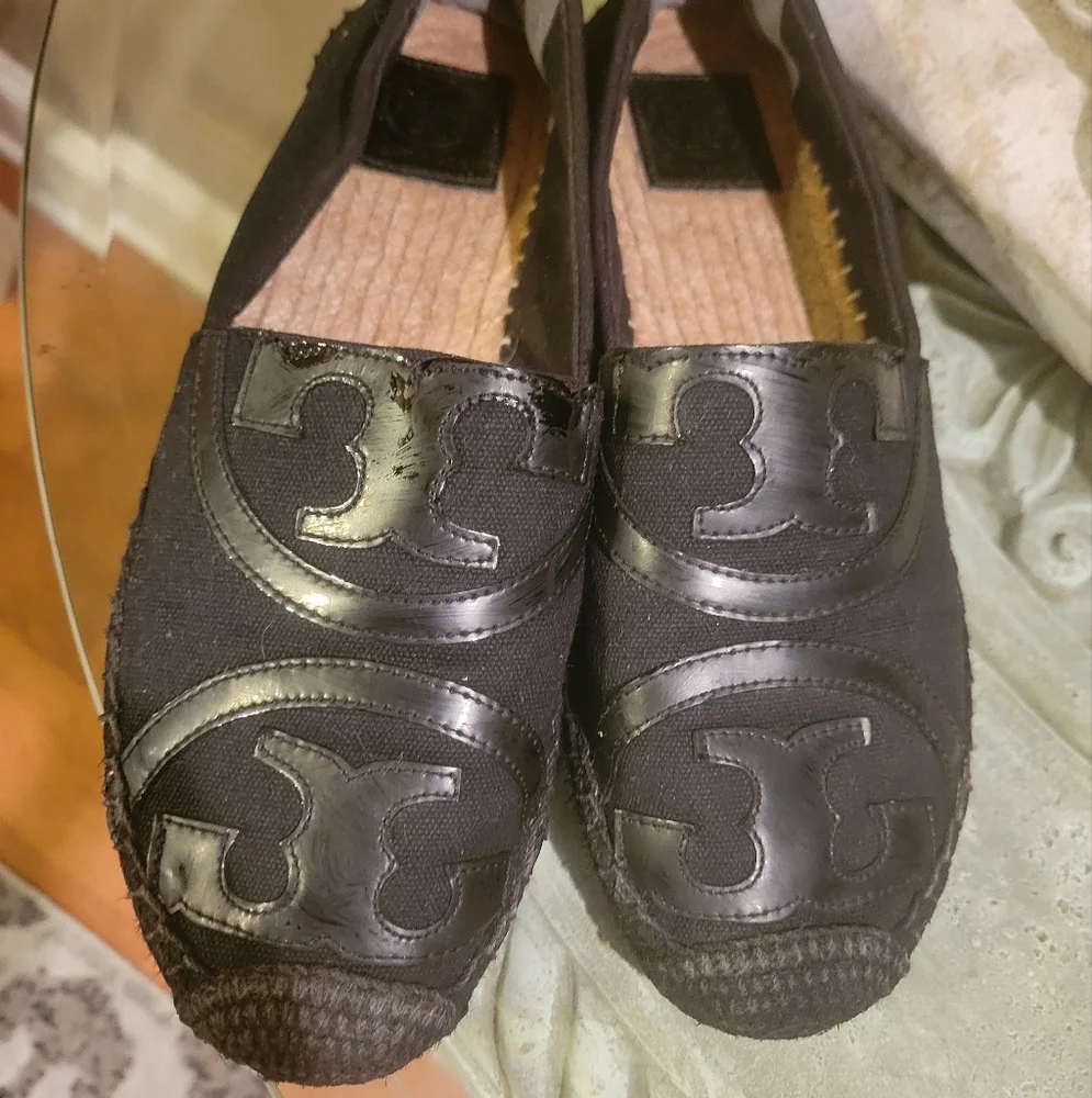 Tory Burch Leather Espidrilles Canvas Leather Jute Rope Summer Designer #769